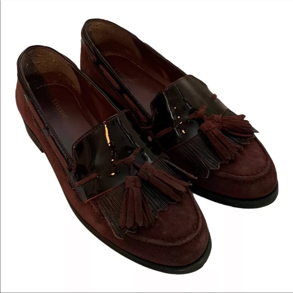 Dune London Burgundy Suede Classic Fringe Loafers - Size 38 / US 7